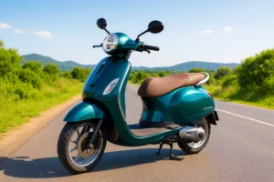 Bajaj Chetak 2025 electric scooter in metallic teal with retro-modern design